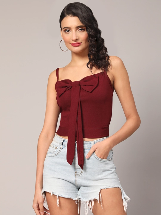 Maroon Crop Top with Bow Accent Sleeve Less Women Top uploaded by VAIDEHI SUPER STORE VAIDEHI SUPER STORE on 12/13/2023