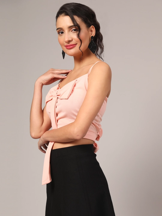 Peach Crop Top with Bow Accent Sleeve Less Women Top uploaded by VAIDEHI SUPER STORE VAIDEHI SUPER STORE on 12/13/2023