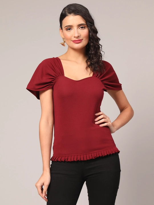 Maroon Sweetheart-Neck Top with Drop-Shoulder Sleeves uploaded by business on 12/13/2023
