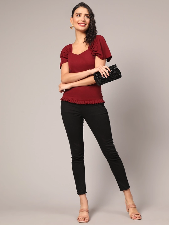 Maroon Sweetheart-Neck Top with Drop-Shoulder Sleeves uploaded by VAIDEHI SUPER STORE VAIDEHI SUPER STORE on 12/13/2023
