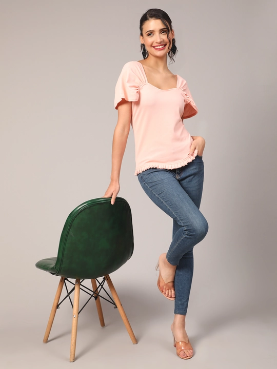 Peach Sweetheart-Neck Top with Drop-Shoulder Sleeves uploaded by VAIDEHI SUPER STORE VAIDEHI SUPER STORE on 12/13/2023