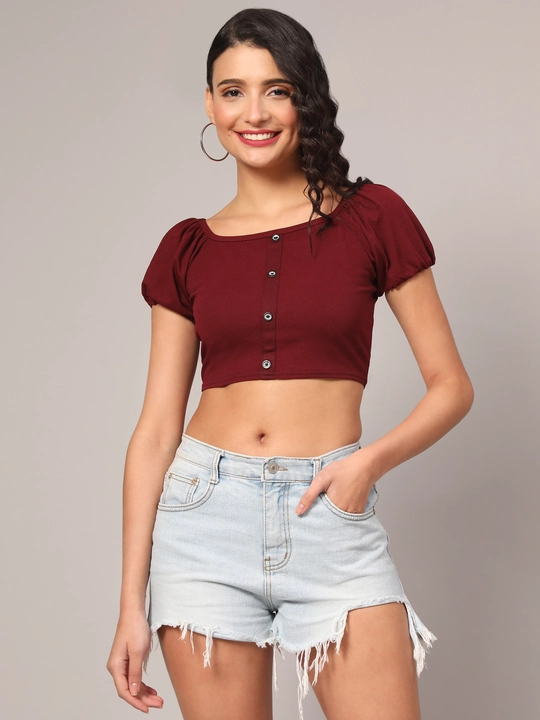 Maroon Button Up Crop Top Western Solid Top uploaded by business on 12/13/2023