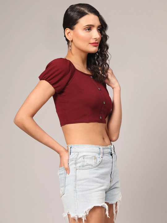 Maroon Button Up Crop Top Western Solid Top uploaded by VAIDEHI SUPER STORE VAIDEHI SUPER STORE on 12/13/2023