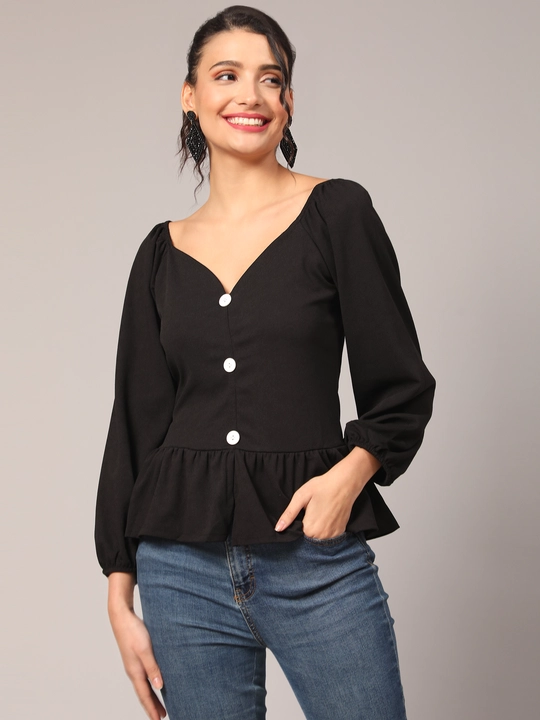 Black Sweetheart-Neck Peplum Top with Puff Sleeves uploaded by VAIDEHI SUPER STORE VAIDEHI SUPER STORE on 12/13/2023