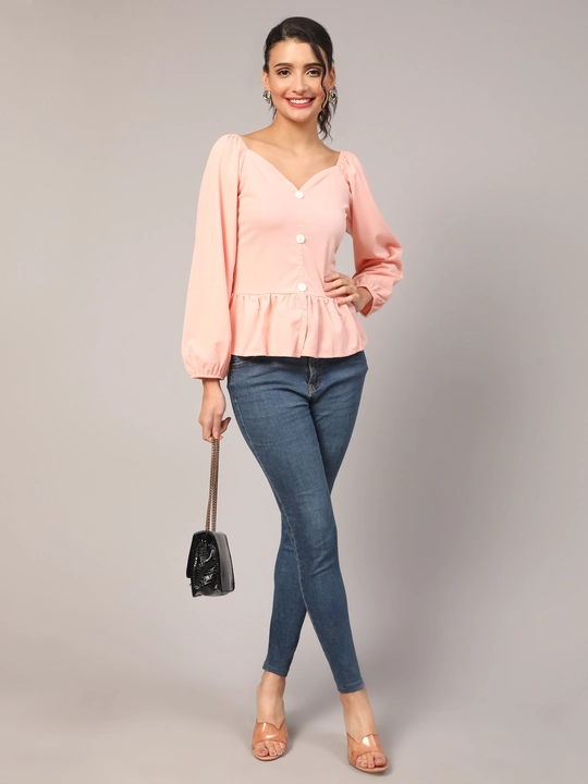 Peach Sweetheart-Neck Peplum Top with Puff Sleeves uploaded by VAIDEHI SUPER STORE VAIDEHI SUPER STORE on 12/13/2023