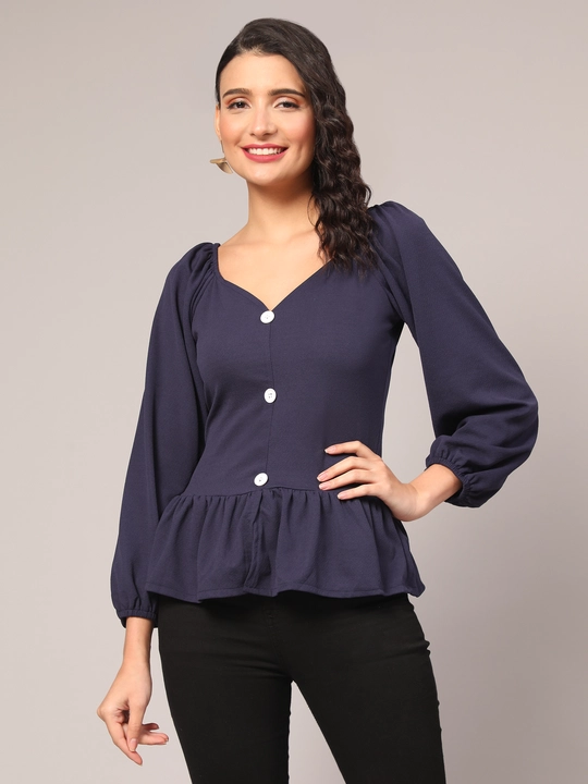 Blue Sweetheart-Neck Peplum Top with Puff Sleeves uploaded by VAIDEHI SUPER STORE VAIDEHI SUPER STORE on 12/13/2023