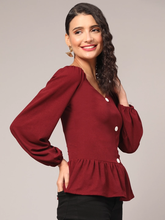 Maroon Sweetheart-Neck Peplum Top with Puff Sleeves uploaded by VAIDEHI SUPER STORE VAIDEHI SUPER STORE on 12/13/2023