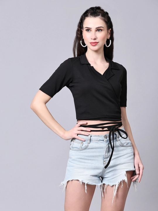 Women's Black Solid Crop Top uploaded by business on 12/13/2023