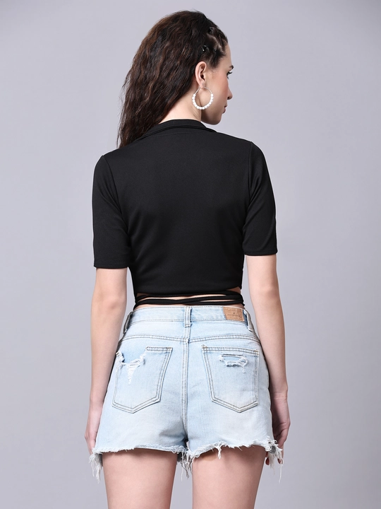 Women's Black Solid Crop Top uploaded by VAIDEHI SUPER STORE VAIDEHI SUPER STORE on 12/13/2023