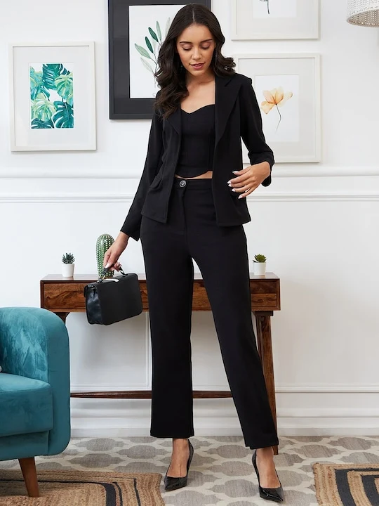Fitted Crop Top & Trousers With Jacket 3-Piece Co-Ord Set with Flap Pockets uploaded by business on 12/13/2023