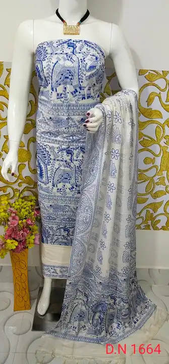 👆 Madhubani Print Suit

➡️Fabric:- Katan Salab

 ➡️Free Size:- Top Bottom and Dupatta
 uploaded by Ajaz textiles on 12/13/2023
