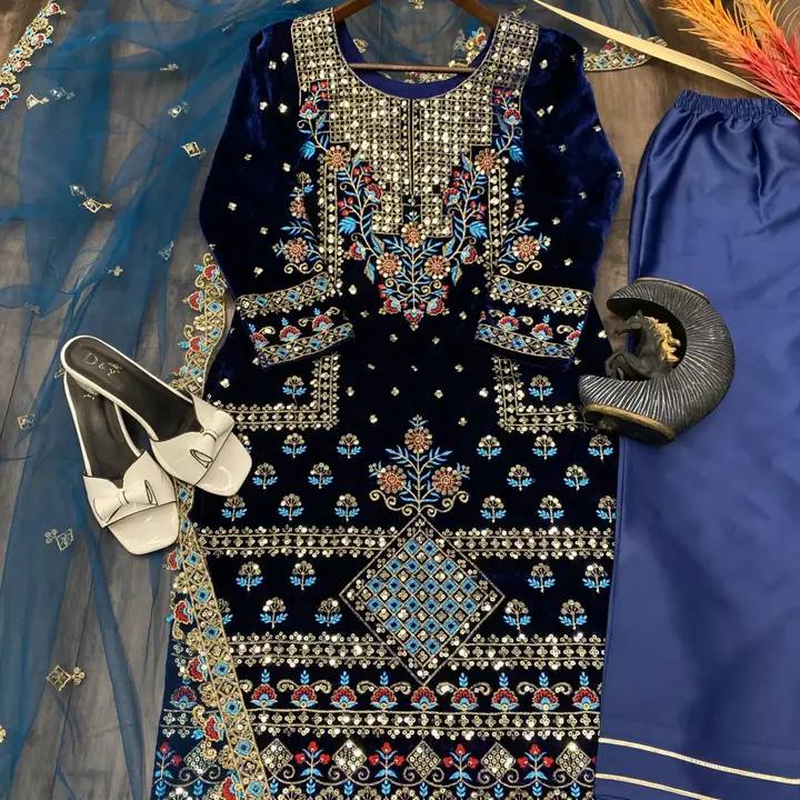 velvet Fabric designer festive wear kurti uploaded by business on 12/14/2023