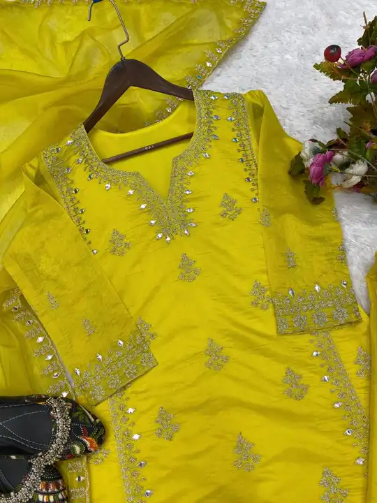 silk Fabric designer festive wear kurti pant and duppta uploaded by Honey Fashion Hub on 12/14/2023