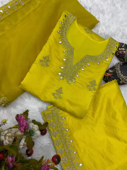 silk Fabric designer festive wear kurti pant and duppta uploaded by Honey Fashion Hub on 12/14/2023