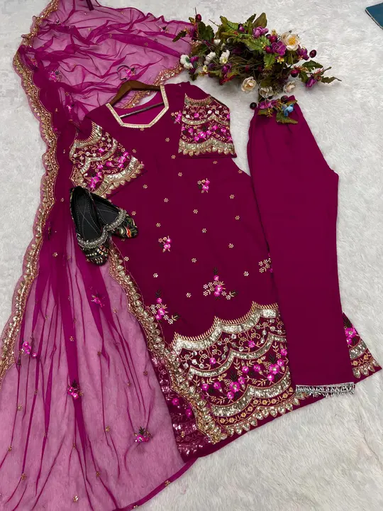 fully flair gown pant and duppta   with heavy  embroidery  and sequence work with lining  uploaded by Honey Fashion Hub on 12/14/2023