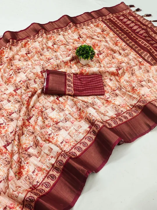 Beautiful digital print with zari weaving border with printed pallu soft Handloom silk saree uploaded by DHANANJAY CREATIONS on 12/14/2023