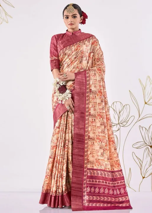 Beautiful digital print with zari weaving border with printed pallu soft Handloom silk saree uploaded by DHANANJAY CREATIONS on 12/14/2023