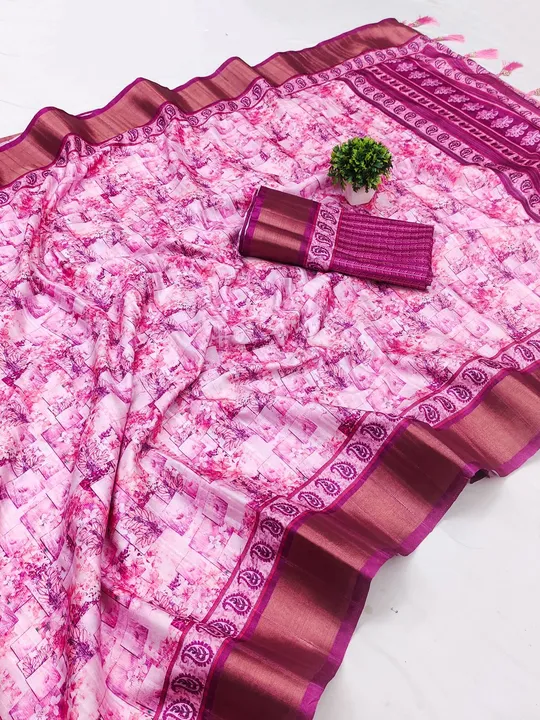 Beautiful digital print with zari weaving border with printed pallu soft Handloom silk saree uploaded by business on 12/14/2023