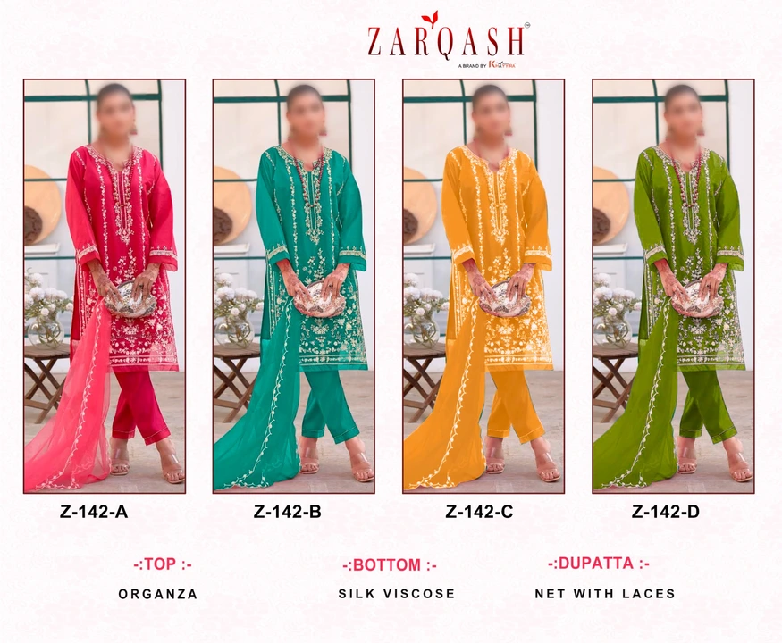 *ZARQASH®️ READYMADE COLLECTION*

*D.no :- Z 142 (4 COLOUR)*

*Top :- ORGANZA  EMBROIDERED*   uploaded by business on 12/14/2023