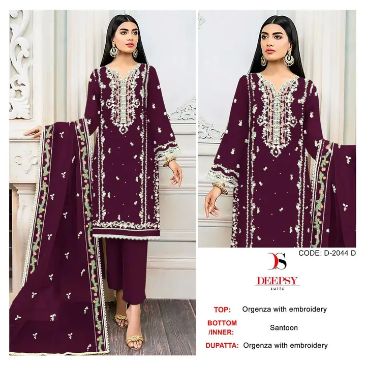 *D no.: 2044 ABCD  by DEEPSY SUITS*

Top -organa with embroidery & khatli work (semi stich)

 uploaded by Ayush fashion on 12/14/2023