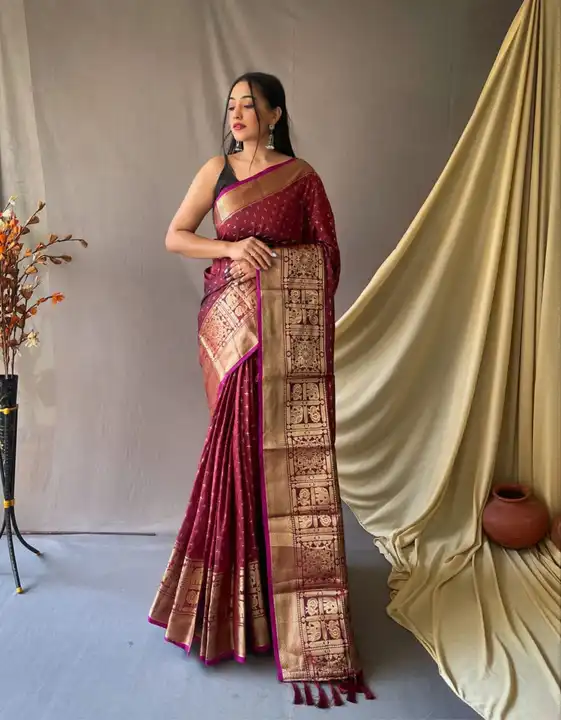Maroon color banarasi silk saree with zari weaving work uploaded by VAIDEHI SUPER STORE VAIDEHI SUPER STORE on 12/15/2023