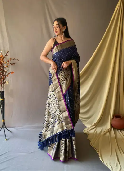 Navy blue color banarasi silk saree with zari weaving work uploaded by business on 12/15/2023