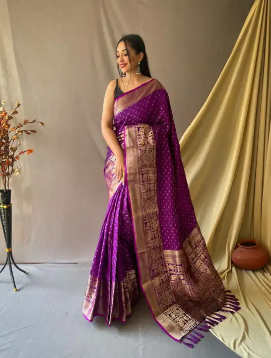 Purple color banarasi silk saree with zari weaving work uploaded by business on 12/15/2023