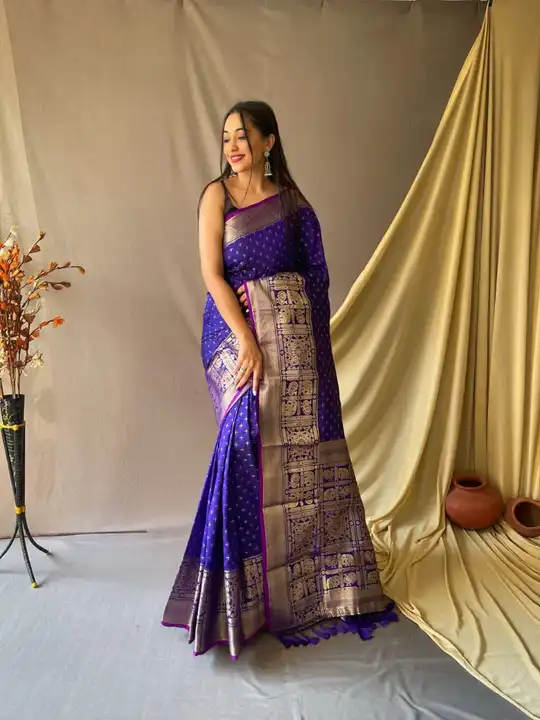 Blue color banarasi silk saree with zari weaving work uploaded by business on 12/15/2023