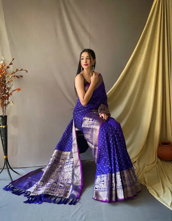 Blue color banarasi silk saree with zari weaving work uploaded by VAIDEHI SUPER STORE VAIDEHI SUPER STORE on 12/15/2023