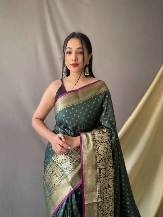 Green color banarasi silk saree with zari weaving work uploaded by VAIDEHI SUPER STORE VAIDEHI SUPER STORE on 12/15/2023