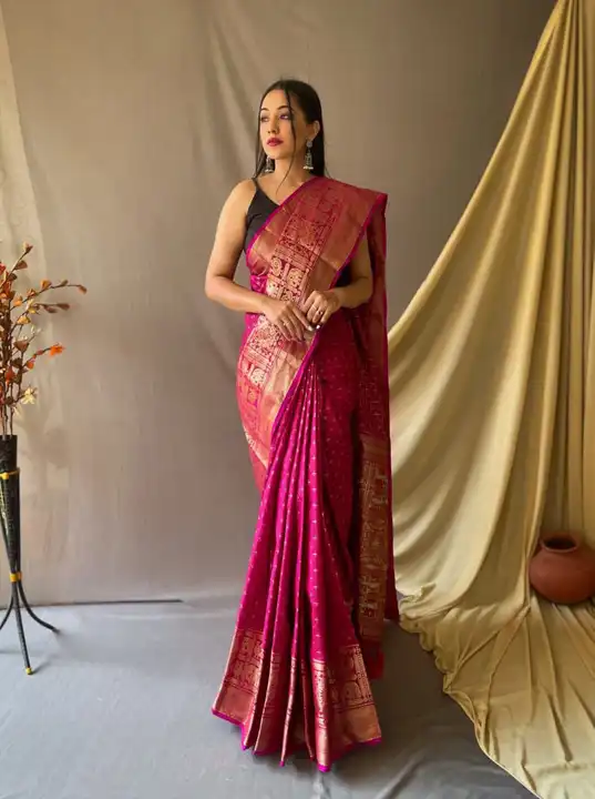 Pink color banarasi silk saree with zari weaving work uploaded by business on 12/15/2023