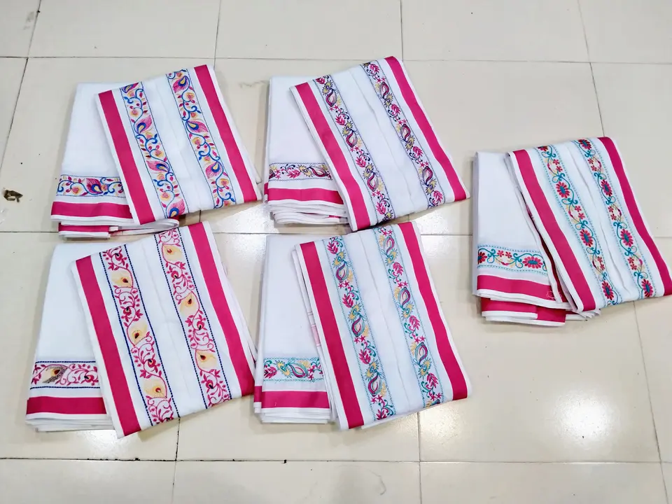 Balaji pure cotton embroidery cotton dhoti set 10*6
 uploaded by Shv Sh Handloom on 12/15/2023