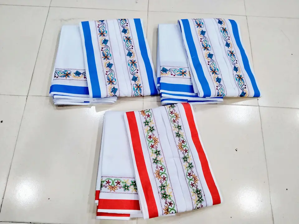 Balaji pure cotton embroidery cotton dhoti set 10*6
 uploaded by Shv Sh Handloom on 12/15/2023