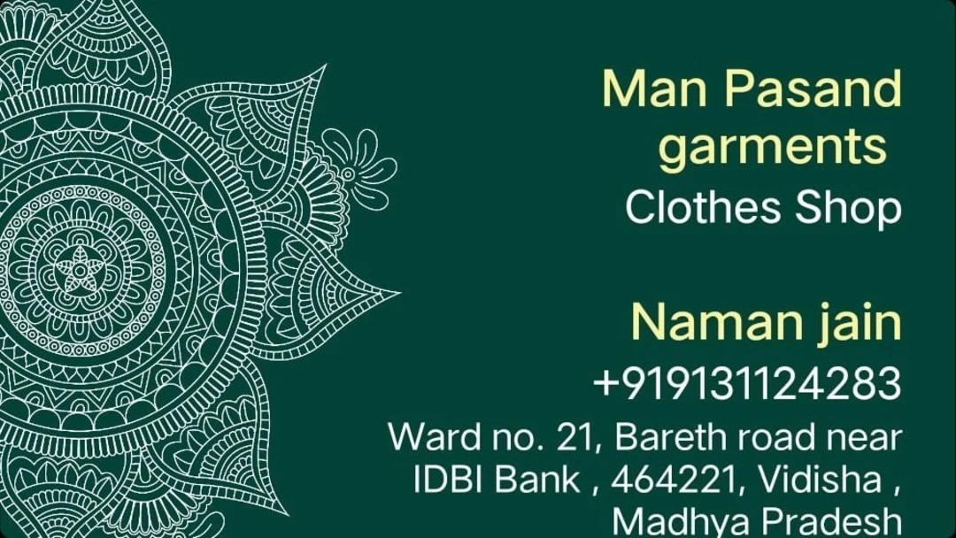Visiting card store images of Man pasand garments 