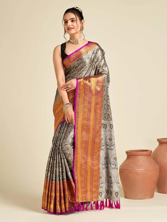 Tissue silk saree with woven design uploaded by business on 12/16/2023