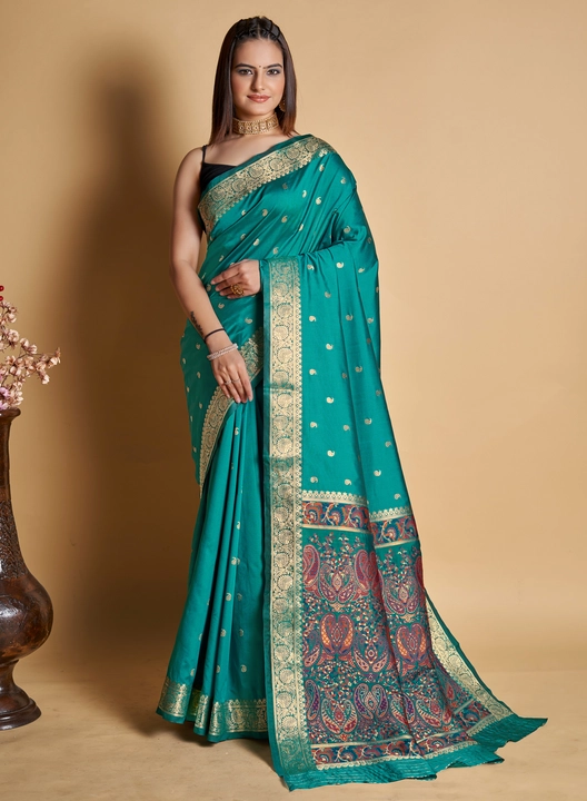 Rama Color Heavy Pure Silk Meenakari Saree uploaded by business on 12/16/2023