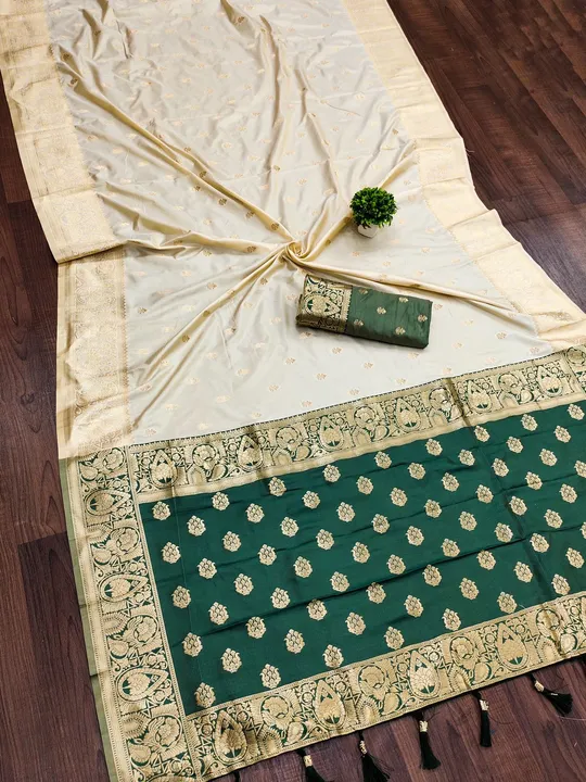 Gold zari weaving motifs & weaving Contrast rich pallu soft silk saree uploaded by business on 12/16/2023