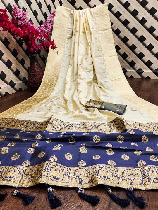 Gold zari weaving motifs & weaving Contrast rich pallu soft silk saree uploaded by DHANANJAY CREATIONS on 12/16/2023