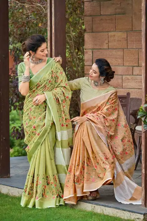 Pure tissue linen new Clour and design embroidery saree best quality available  uploaded by business on 12/16/2023