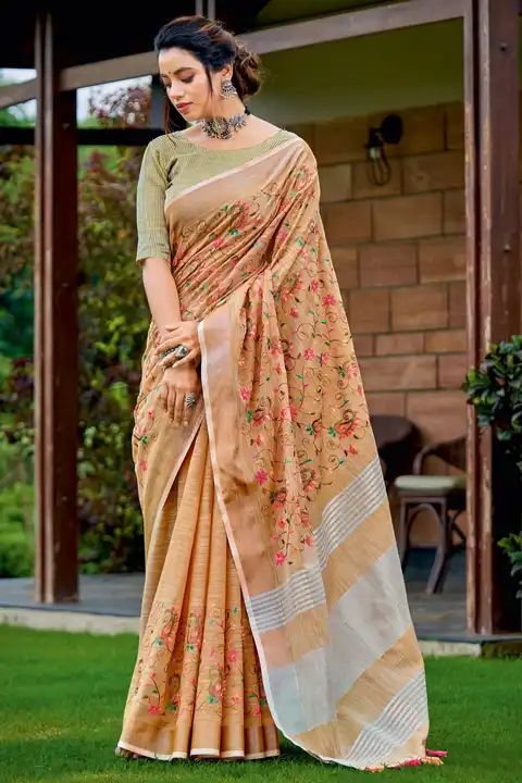 Pure tissue linen new Clour and design embroidery saree best quality available  uploaded by ALINA HANDLOOM  on 12/16/2023