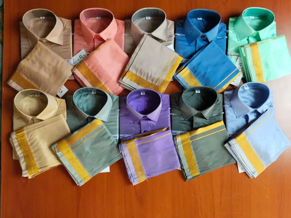 Aasa pattu shirt and Dhothi  uploaded by Impeller Fabrics on 12/16/2023