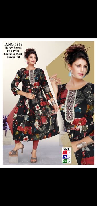 Heavy rayon printed foil with sequence work kurtis and embroidery uploaded by Radha Creation , Maira sales for Readymade items on 12/16/2023