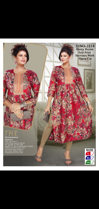 Heavy rayon printed embroidery kurtis foil print  sequence work uploaded by Radha Creation , Maira sales for Readymade items on 12/16/2023