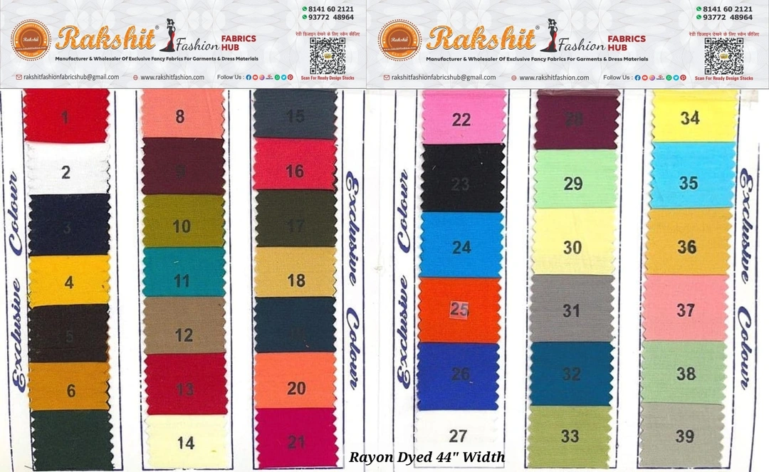 Rayon Dyed 44" Width  uploaded by Rakshit Fashion Fabrics Hub on 12/17/2023