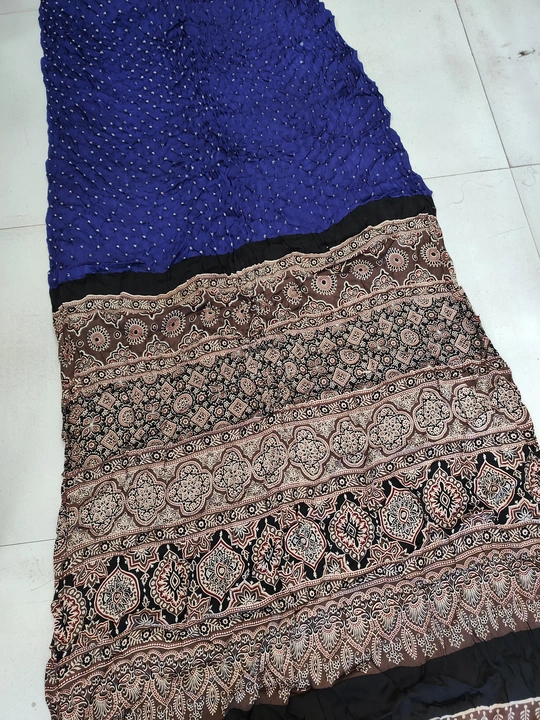 Ajrakh with Bandhani Saree uploaded by Dulari Textiles on 12/17/2023