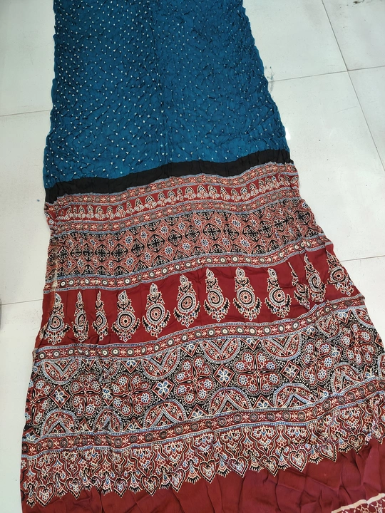 Ajrakh with Bandhani Saree uploaded by Dulari Textiles on 12/17/2023