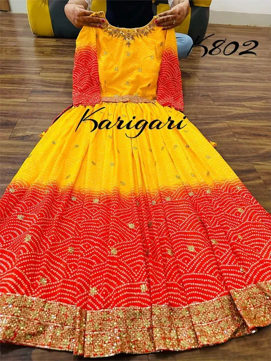 Post image *karigari by DKH*

*k802*

Premium maslin silk bandejh print shaded gown detailed with sequins work all over 
Zardosi work on neck line 
 With attached lining and cancan 

Sizes 40 42 

*sale 1325₹ only* *karigari by DKH*

*k802*

Premium maslin silk bandejh print shaded gown detailed with sequins work all over 
Zardosi work on neck line 
 With attached lining and cancan 

Sizes 40 42 

*sale 1425₹ only*