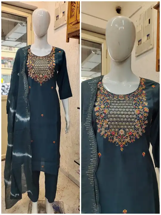Fabric:-
Top:- Roman Silk With Dori Sequence Work With Liner (Blue Bird Concept)

Bottom:- Roman Sil uploaded by Krish fashion on 12/18/2023