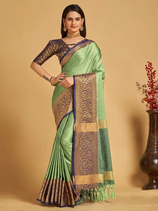 Kanjeevaram Woven Saree with Tasselled Border uploaded by business on 12/18/2023