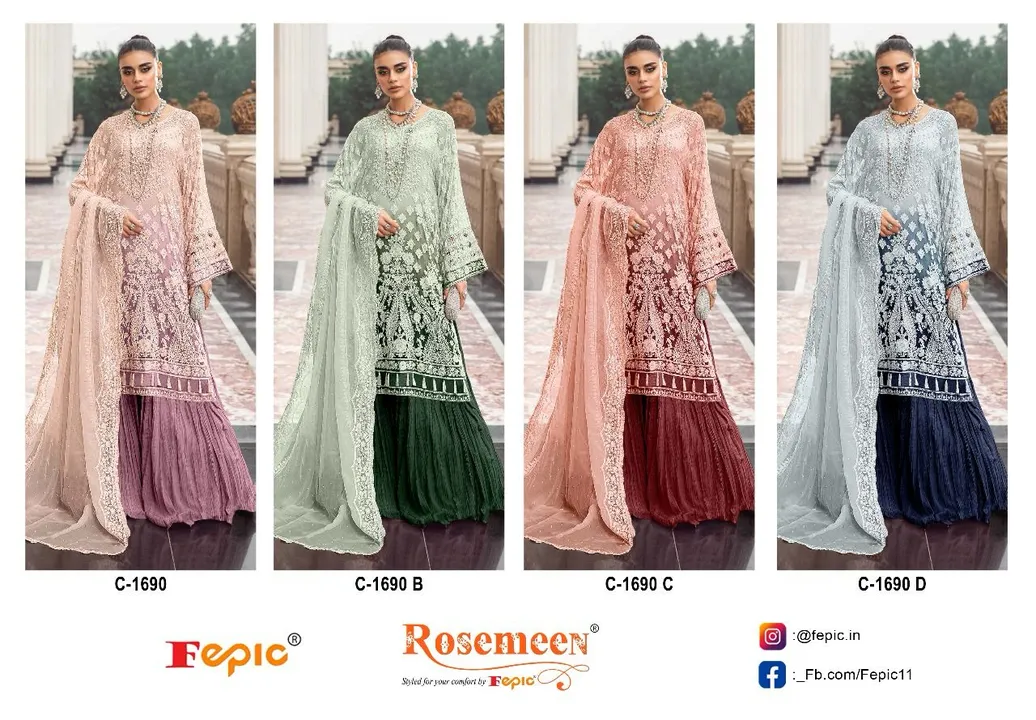_*BRAND NAME*_:- FEPIC
_*CATALOUGE NAME*_:- ROSEMEEN
_*D NO*_:- C 1690
_*Top*_:- GEORGETTE uploaded by Ayush fashion on 12/19/2023